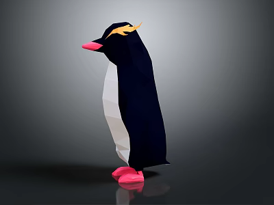 Decorative Origami Penguin With Dark Blue Body White Belly Pink Beak Feet And Yellow Crest 3d model