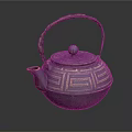Traditional Blue Gray Teapot with Woven Handle Round Lid Knob and Geometric Patterns