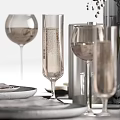 Elegant Modern Tableware Set With Plates Cutlery Wine Glasses Napkins Vase And Candle Holders