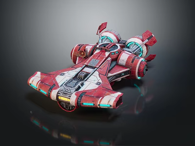 Futuristic Sci Fi Spaceship 3D Render With Red White Color And Glowing Blue Thrusters 3d model