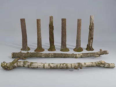 Stone And Wood Natural Elements With Tree Stumps Branches And Mossy Texture 3d model