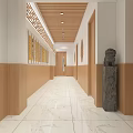 School Modern Reception Area With Wooden Ceiling Calligraphy Display Shelves And Marble Counter