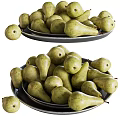 Fresh Ripe Green Pears Neatly Arranged On Stacked Metal Plates For