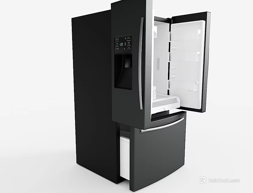 Black Modern Refrigerator Freezer With Water Dispenser Side By Side Doors And Bottom Drawer 3d model 