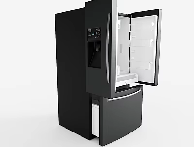 Black Modern Refrigerator Freezer With Water Dispenser Side By Side Doors And Bottom Drawer 3d model