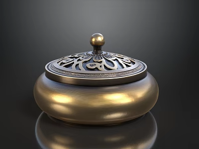 Brass Decorative Ornament Set With Ornate Lid And Top Ball For Home Decor 3d model