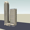 Two Modern Tall Office Towers With Glass Curtain Walls And Evening Lighting
