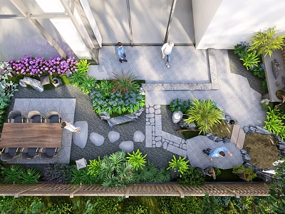 Karesansui Dry Landscape Garden With Stones Sand Path And Lush Greenery 3d model