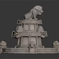 Stone Lion Garden Fountain With Tiered Structure And Decorative Lion Ornaments