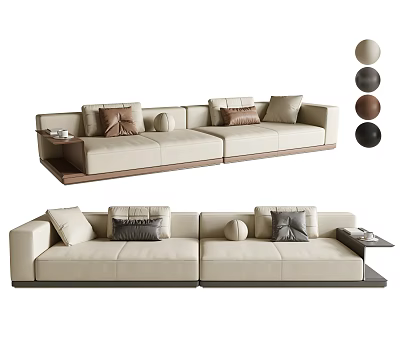 Stylish Modern Beige Leather Sectional Sofa With Plush Cushions And Side Table 3d model