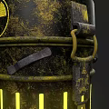 Automotive Parts Hazardous Warning Container With Radioactive Symbols And Glowing Stripes
