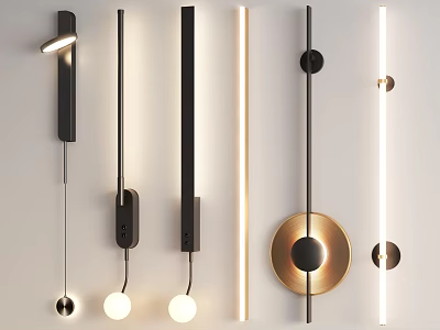 Modern Stylish Wall Lamps Featuring Different Designs And Metal Black Gold Finishes 3d model