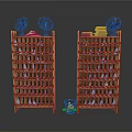 Two Wooden File Racks With Fans And Small Trash Bin In Office Setup