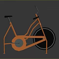 Orange Stationary Bicycle With Modern Metallic Frame Black Seat Large Wheel And Reflective Surface