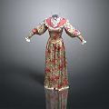 Man Wearing Floral Patterned Long Dress With Red Collar And White Cuffs