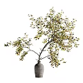 Gray Ceramic Vase With Decorative Tree Branch Green Leaves And Red Berries