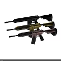 Modern Tactical Assault Rifles In Black Gold And Crimson Colors With Grips