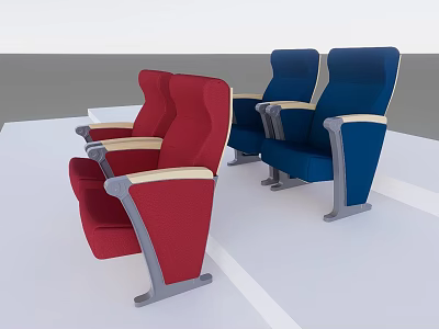 Conference Table With Red And Blue Upholstered Armchairs In Meeting Space 3d model