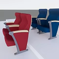 Conference Table With Red And Blue Upholstered Armchairs In Meeting Space