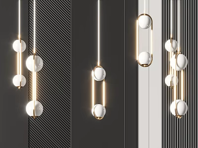 Modern Chandeliers with White Spheres and Metal Frames for Interior Lighting Design 3d model