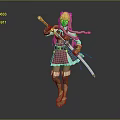 Anime Style Female Game Character With Long Orange Hair Pink Dress And Sword