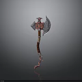 Medieval Battle Axe Weapon with Sharp Metal Blade and Wooden Handle Design