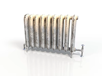 Vintage Old Cast Iron Radiator With Rusted Surface And Multiple Fins 3d model