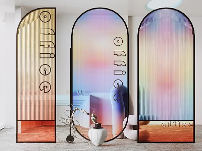 Modern Arched Glass Partitions With Colorful Gradient For Office Interior Design 3d model