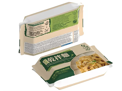 Ready To Eat Instant Noodles In Paper Box With Green Beige Packaging And Noodle 3d model