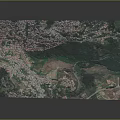 Detailed 3D Terrain Model Aerial View With City River And Green Vegetation