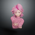 3D Anime Character With Pink Hair Wearing Pink Sweater And Extended Hands On Dark Background
