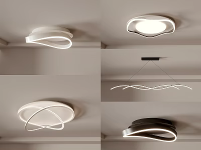 Stylish Modern Lighting Combinations With Sleek Circular Curved And Linear Ceiling Light Designs 3d model