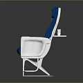 Three Blue Public Chairs With White Headrests And Metal Frames 3d model