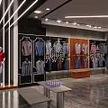 Modern Clothing Store Interior With Fashion Apparel Display Racks And LED Lighting