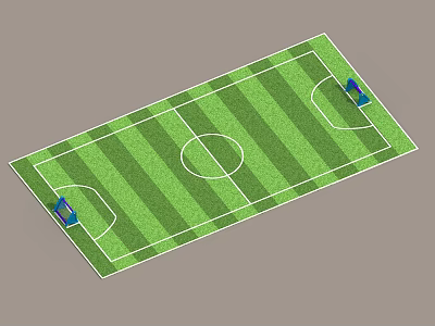 Standard Football Field Design With Green Grass Surface White Lines And Blue Goalposts 3d model