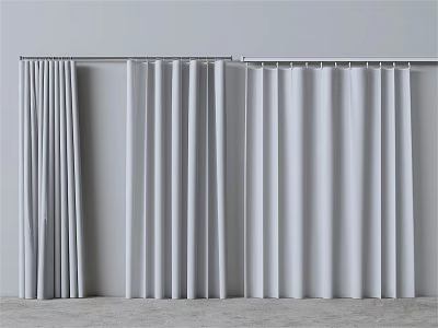 Modern Gray Window Curtains With Soft Fabric For Home Interior Design 3d model