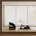 White Window Blinds in Modern Living Room with Black Chair Coffee Table and Plants