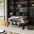 Modern Stainless Steel Espresso Machine On Kitchen Counter With Cups Bottles And Boxes 3d model