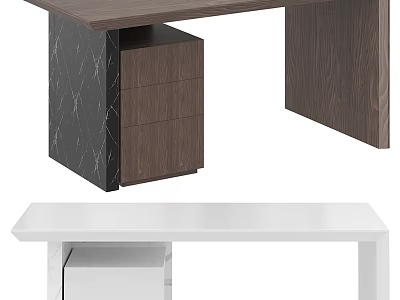 Modern Dark Wood And White Office Desk With Drawer Storage And Marble Accent 3d model