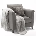Gray Two Seater Sofa With Geometric Pattern Pillow And Fluffy Blanket On Armrest 3d model
