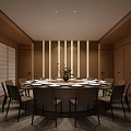 Elegant Private Dining Room With Round Table Wooden Decor And Striped Walls