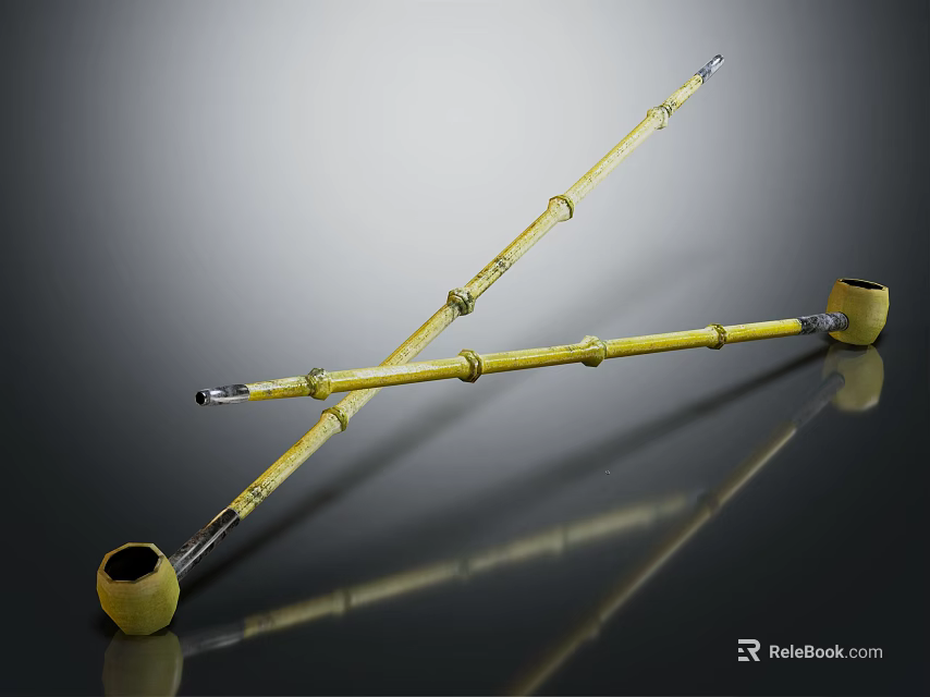 Decorative Ornament Set Of Yellow Crossed Long Rods With Bamboo Pattern And Dark Ends 3d model 