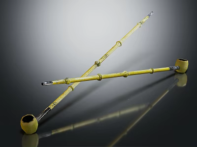 Decorative Ornament Set Of Yellow Crossed Long Rods With Bamboo Pattern And Dark Ends 3d model