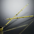 Decorative Ornament Set Of Yellow Crossed Long Rods With Bamboo Pattern And Dark Ends