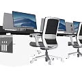 Modern Office Desk and Chair Set With Multiple Computer Screens and White Supports