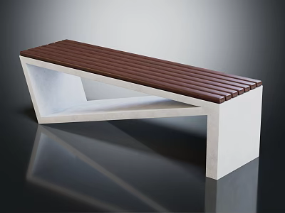 Modern Public Bench Design With Wooden Seat And Concrete Frame Structure 3d model