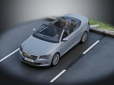 Silver Convertible Car With Open Top Parked On Road And Modern Design 3d model