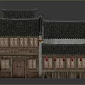 Chinese Traditional Architecture With Overhanging Eaves Gray Tiled Roofs Wooden Doors And Windows Red Lanterns