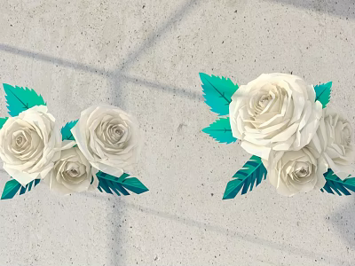 White Rose Bouquets With Green Leaves On Light Textured Wall Background 3d model