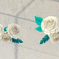 White Rose Bouquets With Green Leaves On Light Textured Wall Background